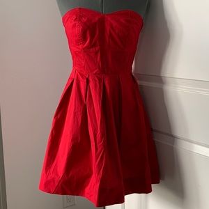 Red Cotton Strapless Sundress w/h Boning Detail